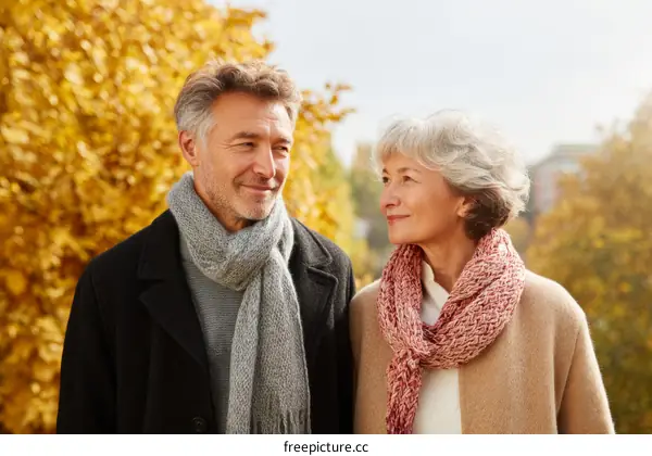 Autumn Stroll of a Happy Couple