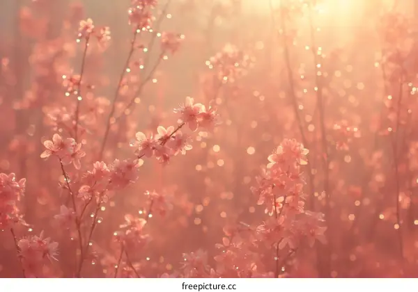Close-up of pink cherry blossom flowers in full bloom with blurred background