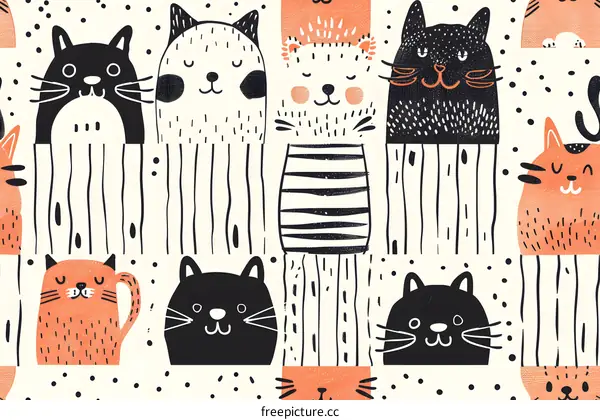 Cute Cat Pattern for Fabric and Paper