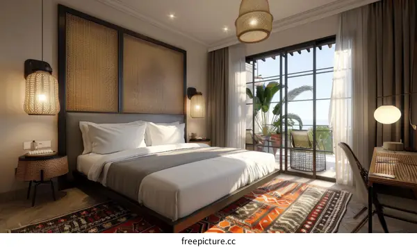 Modern Luxurious Hotel Bedroom with Ocean View