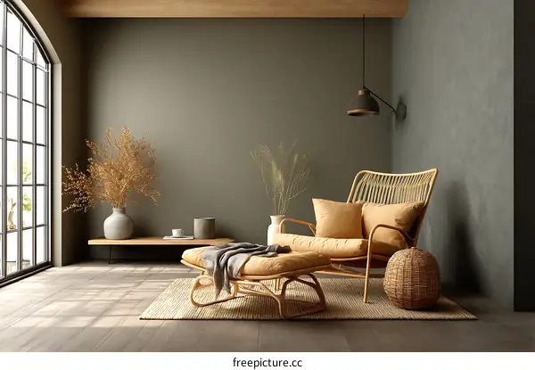 Modern Minimalist Living Room with Rattan Furniture