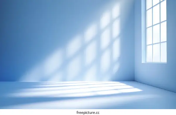 Empty Light Blue Room with Window Shadows