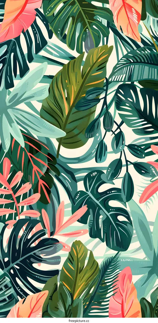 Tropical Leaf Seamless Pattern Illustration