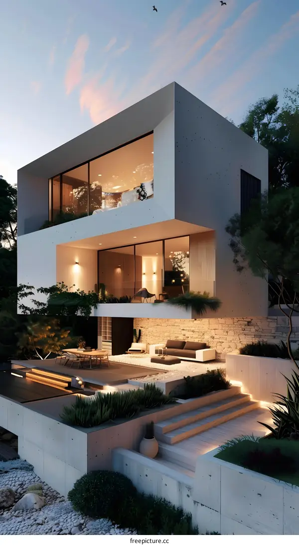 Modern House Design with Large Windows and Concrete Walls