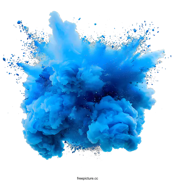 [Transparent Background PNG]Blue Ink Explosion on White Background