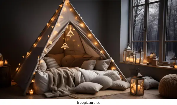 Cozy Home Decorated for Christmas with a Teepee for the Kids