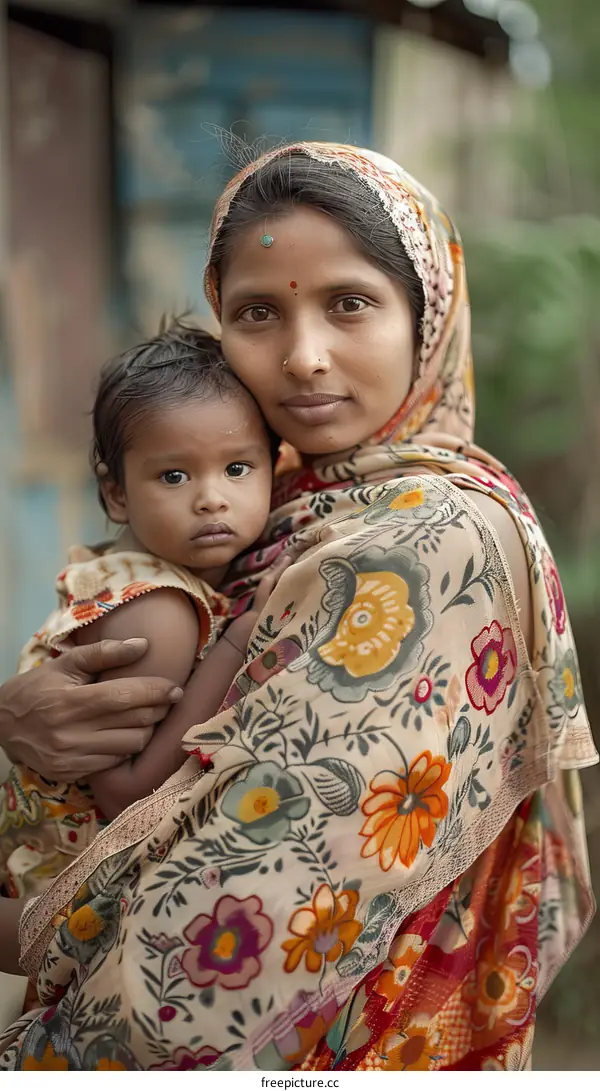 Portrait of a mother and her child from India
