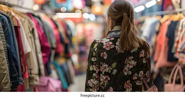 Woman Shopping for Clothes at a Flea Market