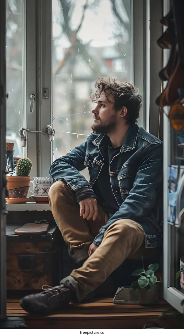 pensive man looking out the window