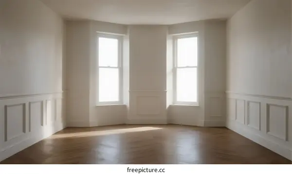 Empty room with two windows and wooden floor