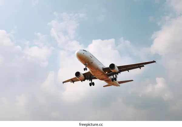 Airplane Landing Against a Cloudy Sky