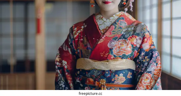 A woman wearing a kimono with floral patterns