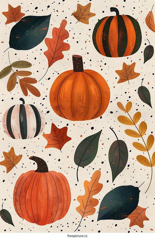 Autumn Leaves and Pumpkins Pattern Illustration