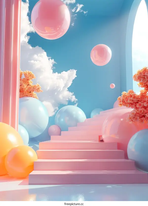 Pastel Pink and Blue 3D Surrealist Landscape