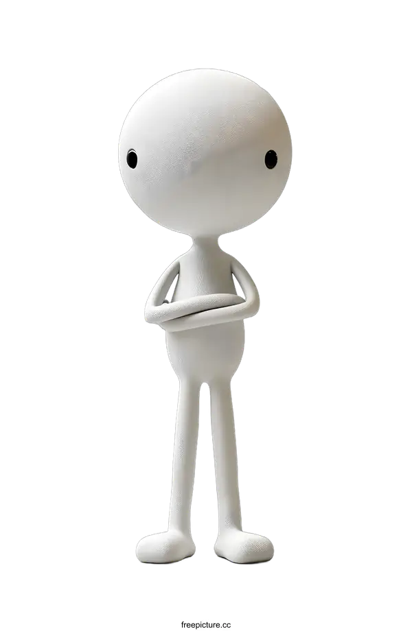 [Transparent Background PNG]A cute white alien standing with crossed arms