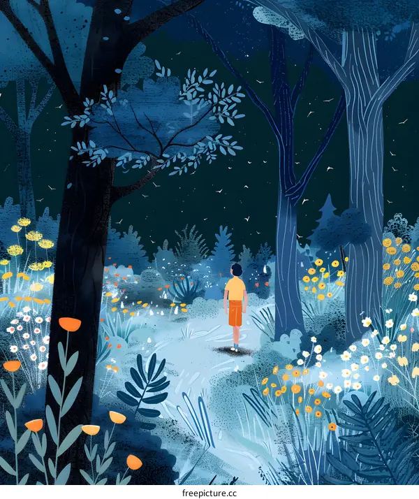 Night Forest Path With One Person