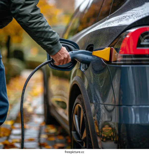 Man Plugs In Electric Car