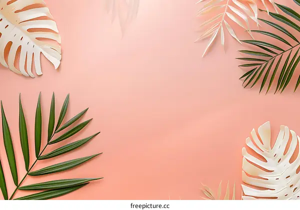 Tropical Leaves on Pink Background