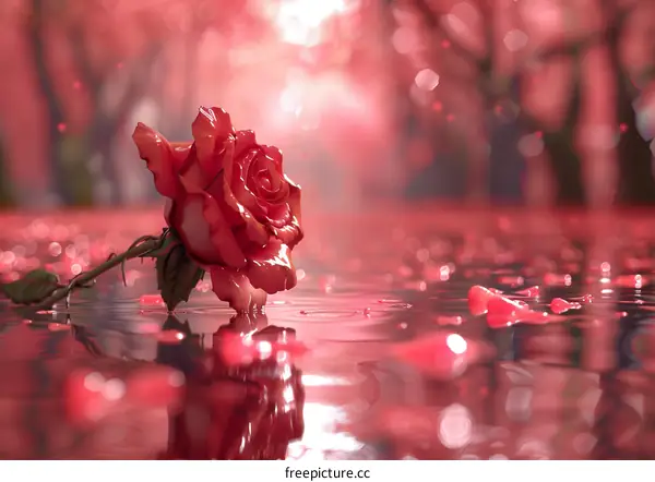 Single Red Rose in a Forest