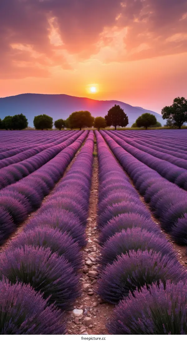 Field of lavender at sunset in Provence, France