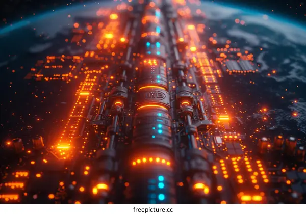 Futuristic spaceship engine glowing with power