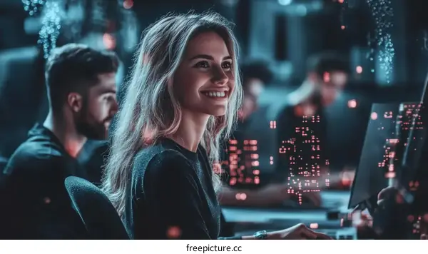 Happy Diverse Team Working Late Night