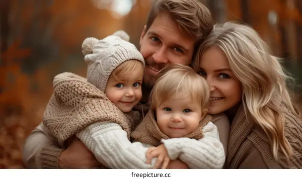 Family in the fall forest