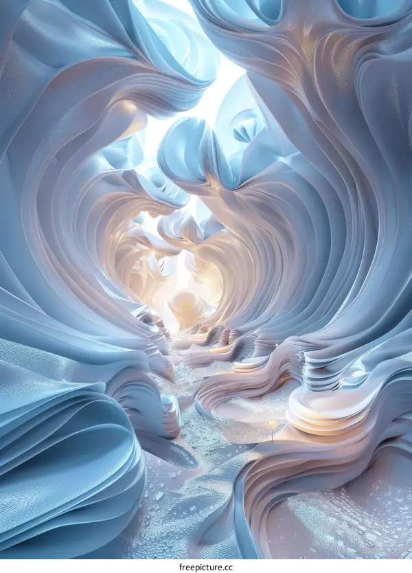 Abstract Light Blue and White Cave Landscape