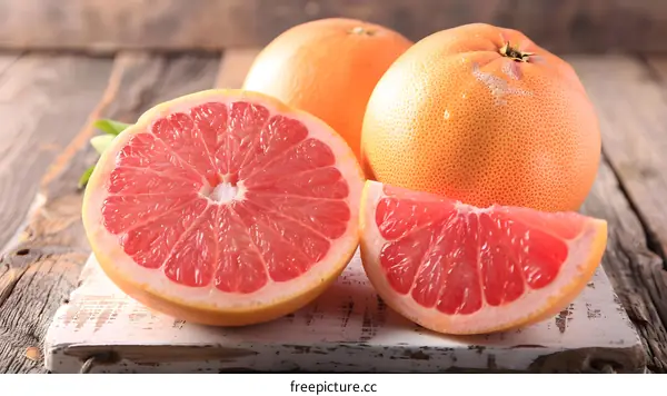 Fresh Ripe Grapefruit Slices on Wooden Table