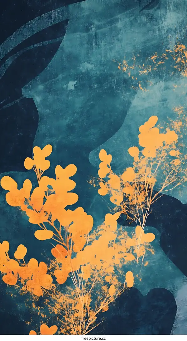 Abstract Floral Illustration With Teal And Orange Colors