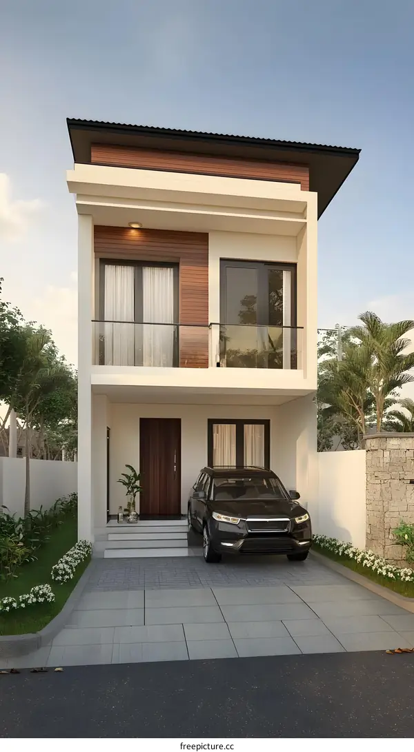 Modern Two Storey House Design with Car in Front
