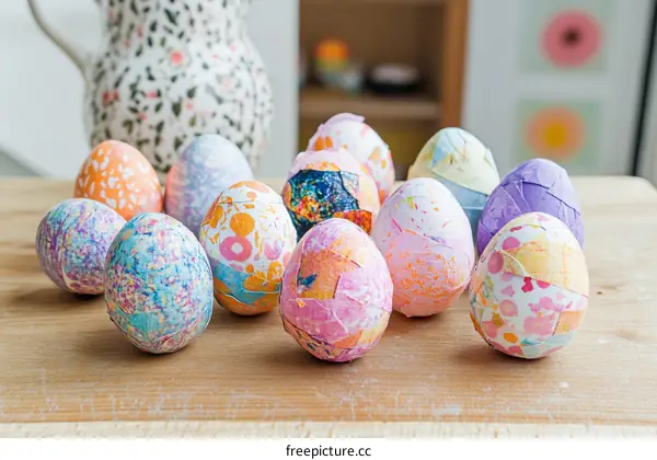 Colorful Easter Eggs Decorated with Paper