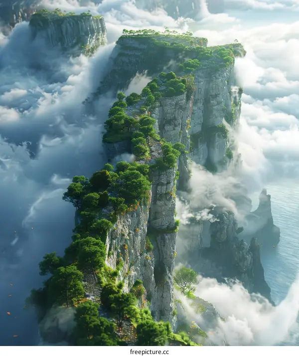 The mountain peaks above the sea of clouds