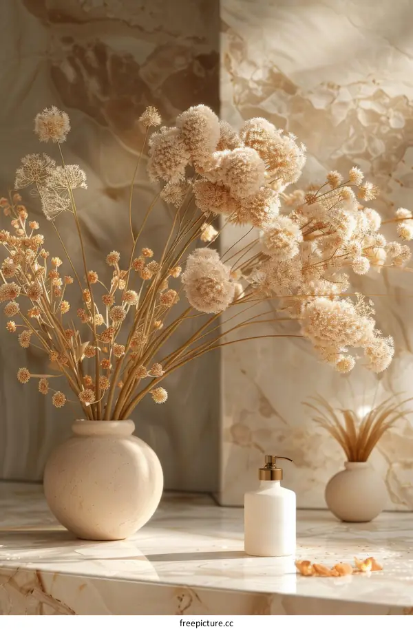 Beige Dried Flowers Arrangement on Marble Surface
