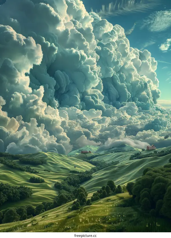 Green hills under stormy sky