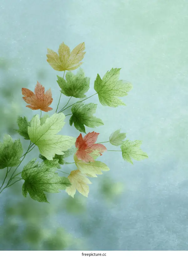 Autumn Leaves on Light Teal Background Illustration