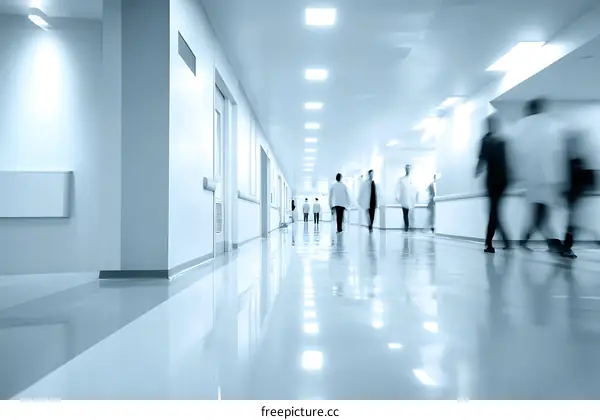 Modern Hospital Corridor with Multiple People