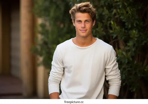 Handsome young man with blond hair and blue eyes