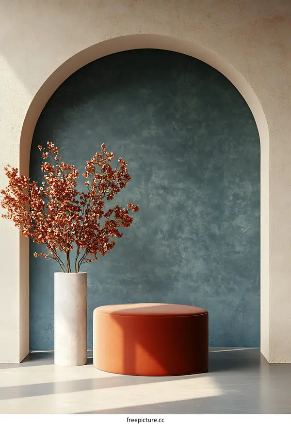 Minimalist Interior Design with Archway and Flower Vase