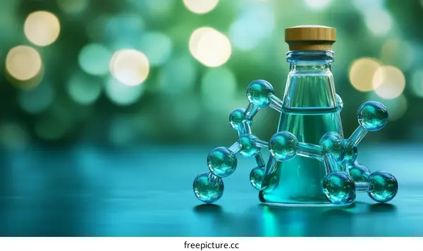 Teal Glass Erlenmeyer Flask with Molecular Model