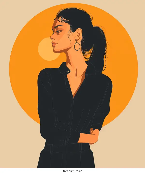 illustration of a woman in a black shirt with a ponytail