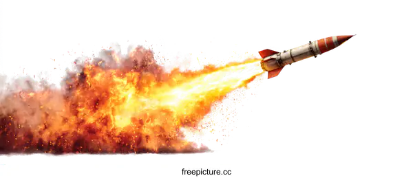 [Transparent Background PNG]Missile Launch with Explosion and Smoke Effects