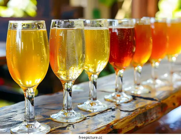 Different Types of Beer in Glass Goblets