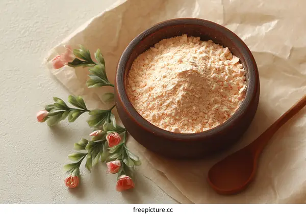 Natural Flour in a Rustic Bowl with a Wooden Spoon