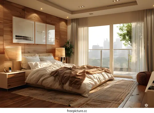 Modern Cozy Bedroom with Balcony