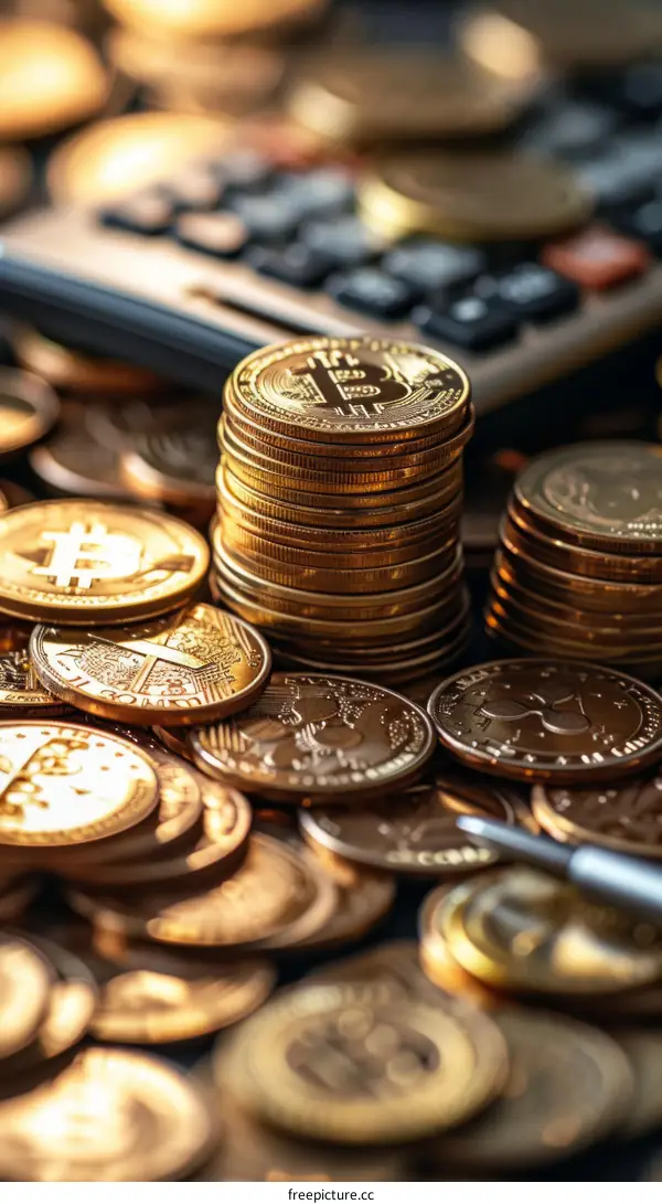 Bitcoin Cryptocurrency Coins with Calculator