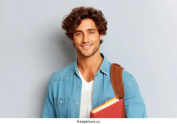 Smiling Student with Book and Backpack