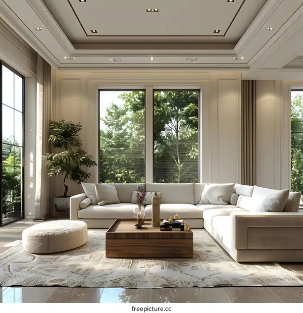 Bright and Airy Living Room With Trees Outside Window