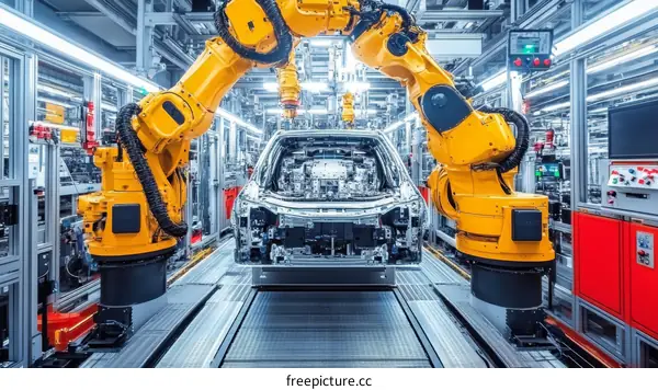 Automated Car Assembly Line in a Modern Factory