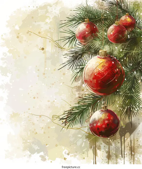 Christmas balls hanging on a fir tree branch